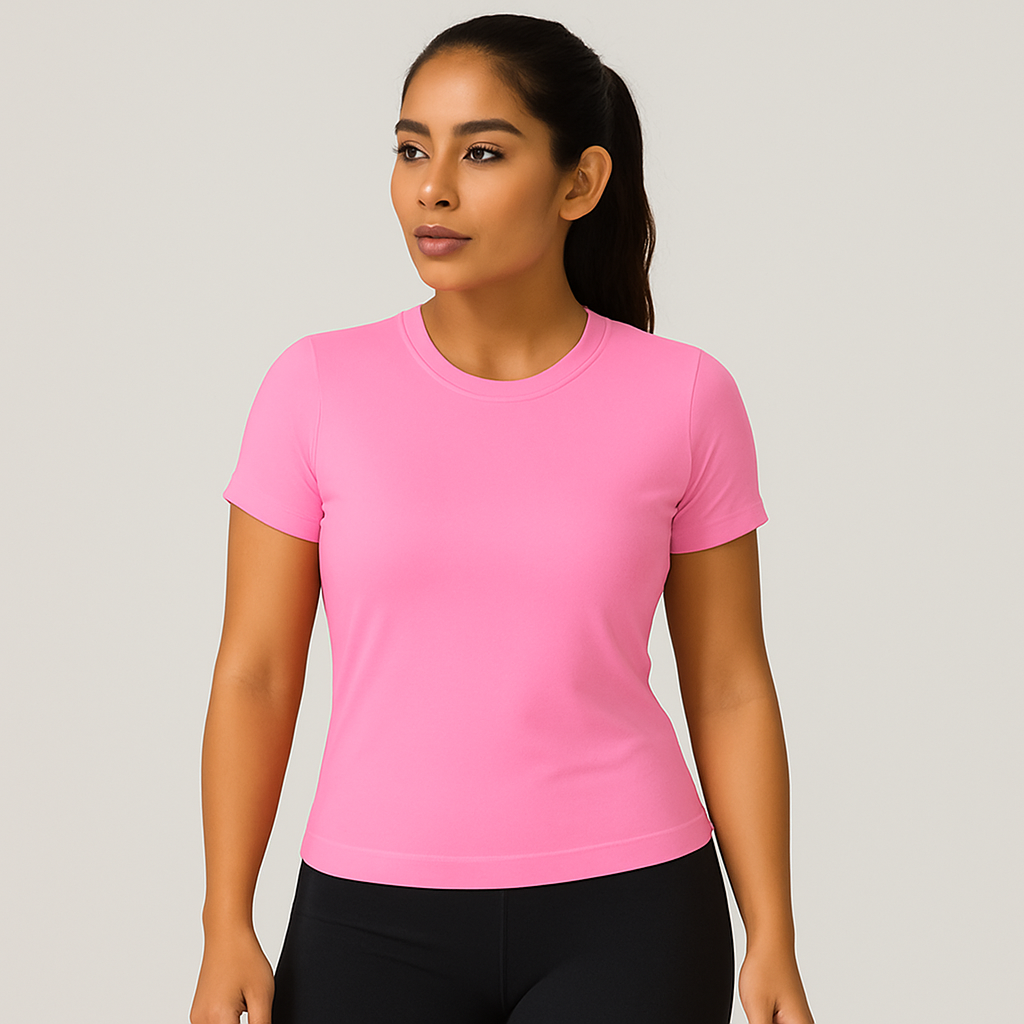 Camiseta feminina avulsa ajustada de manga curta, 16 cores
