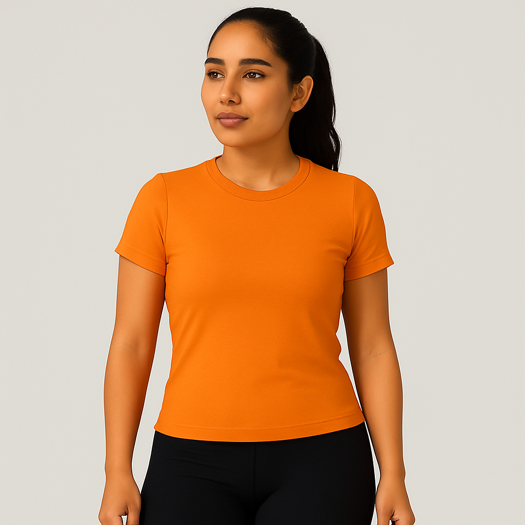 Camiseta feminina avulsa ajustada de manga curta, 16 cores