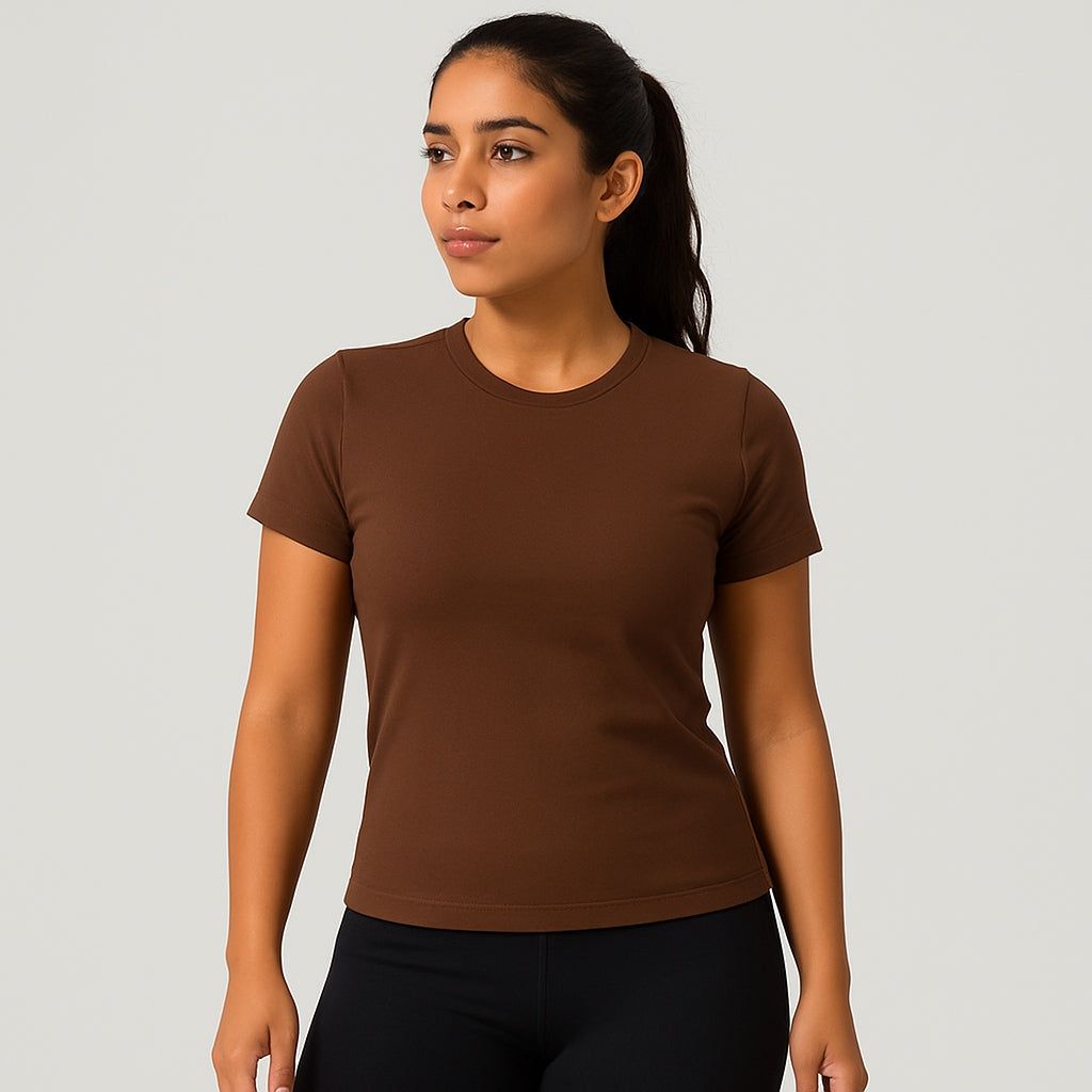 Camiseta feminina avulsa ajustada de manga curta, 16 cores
