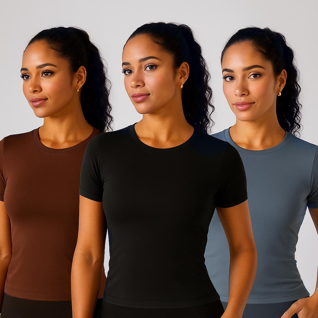 3-Pack Women's Quick-Dry Full Length Fitted Top – Short Sleeve Compression Shirts