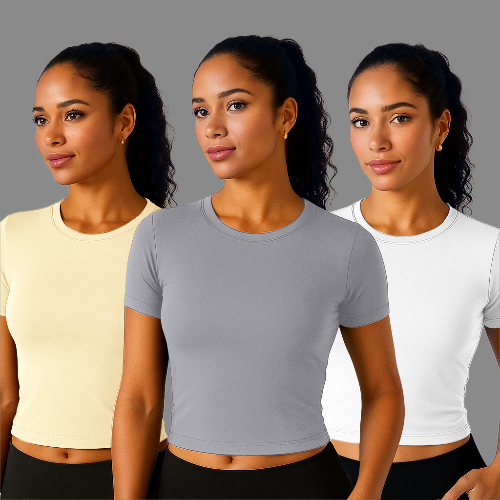 3-Pack Women's Baby Tee – Slim Fit Crop Top – Short Sleeve Compression Shirts