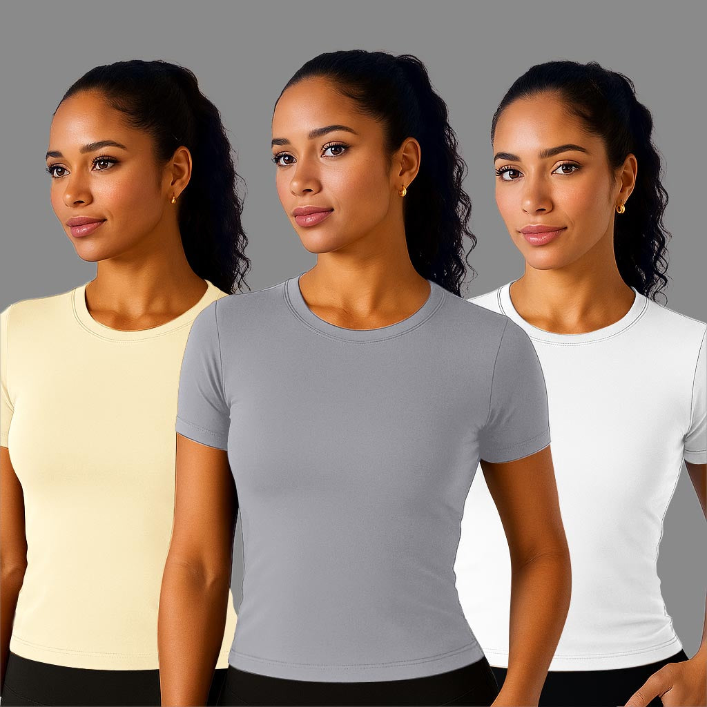 3-Pack Women's Quick-Dry Full Length Fitted Top – Short Sleeve Compression Shirts