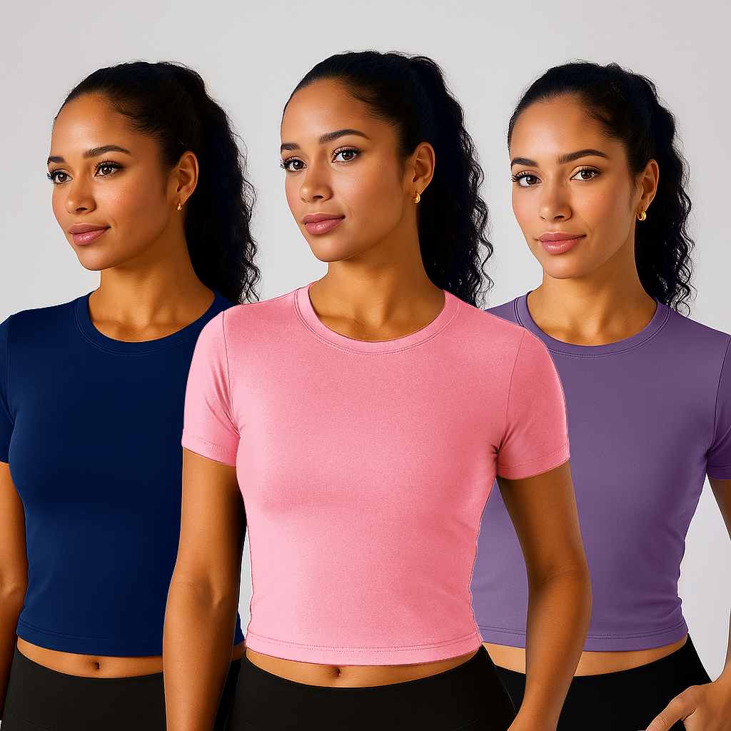 3-Pack Women's Baby Tee – Slim Fit Crop Top – Short Sleeve Compression Shirts