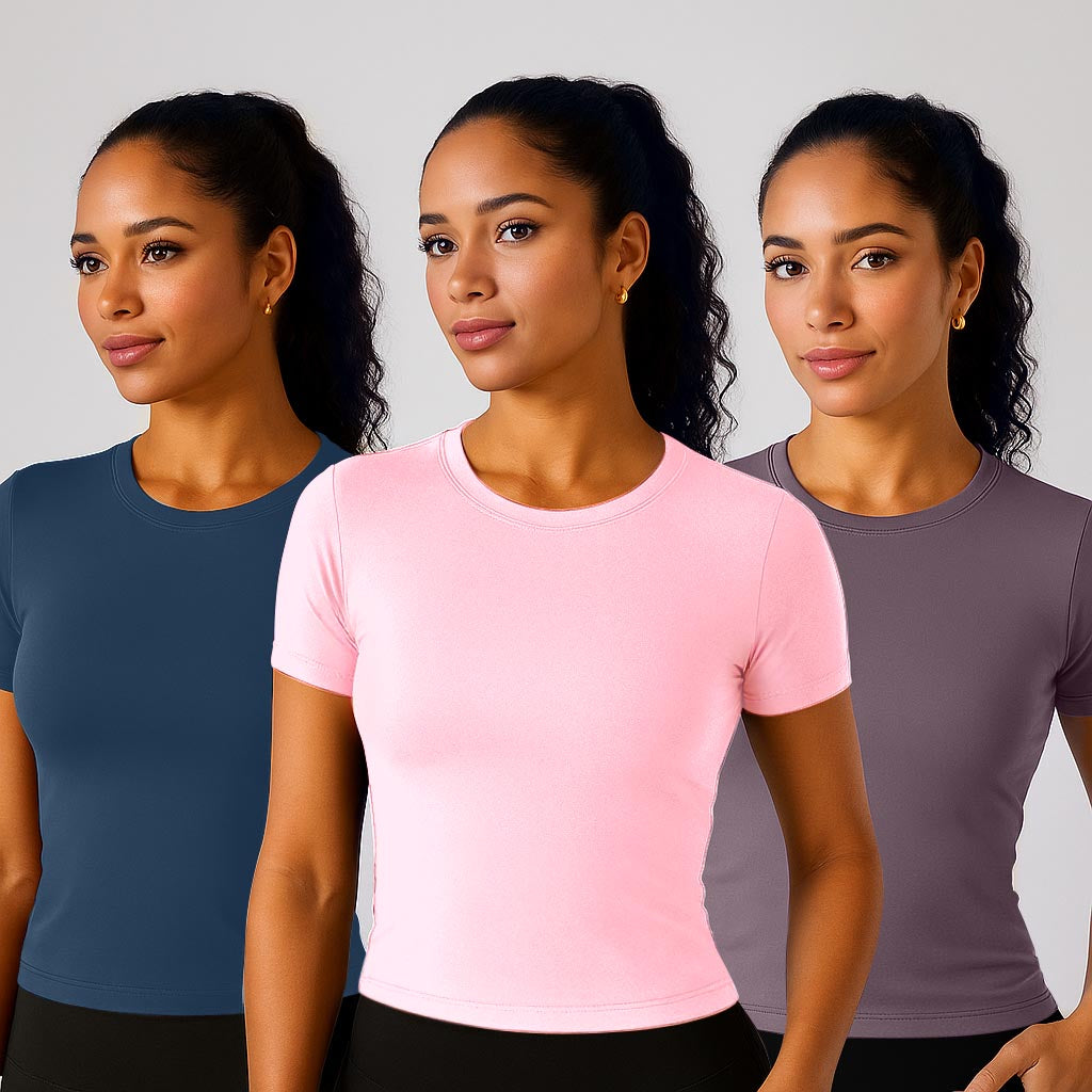 3-Pack Women's Quick-Dry Full Length Fitted Top – Short Sleeve Compression Shirts
