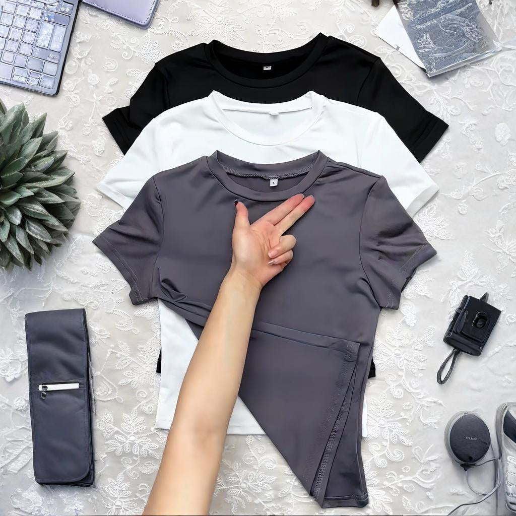 3-Pack Women's Baby Tee – Slim Fit Crop Top – Short Sleeve Compression Shirts