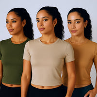 Kit com 3 camisetas femininas baby look cropped de manga curta thumbnail 2
