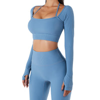 Active Women's Fast-dry Training Outfit With Built-in Support Fitted Long Sleeve Yoga Attire thumbnail 2
