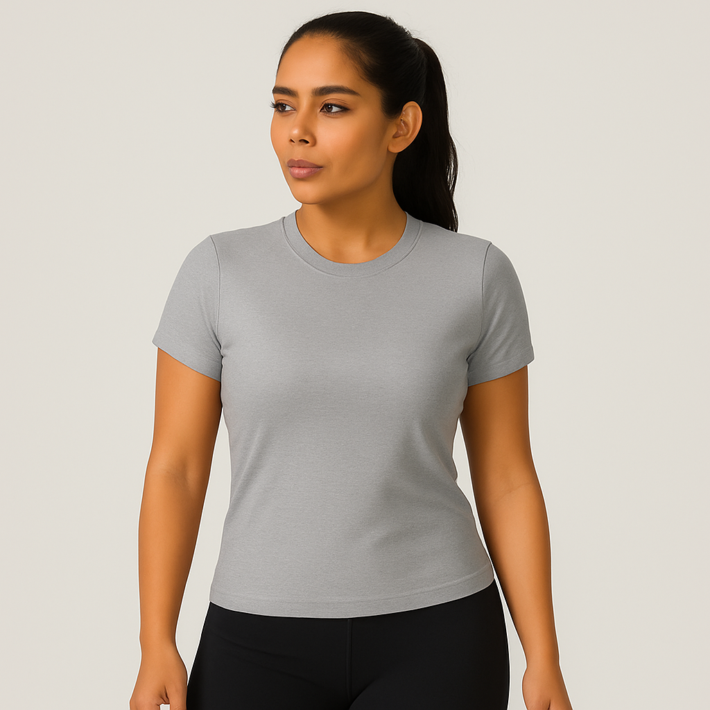 Camiseta feminina avulsa ajustada de manga curta, 16 cores