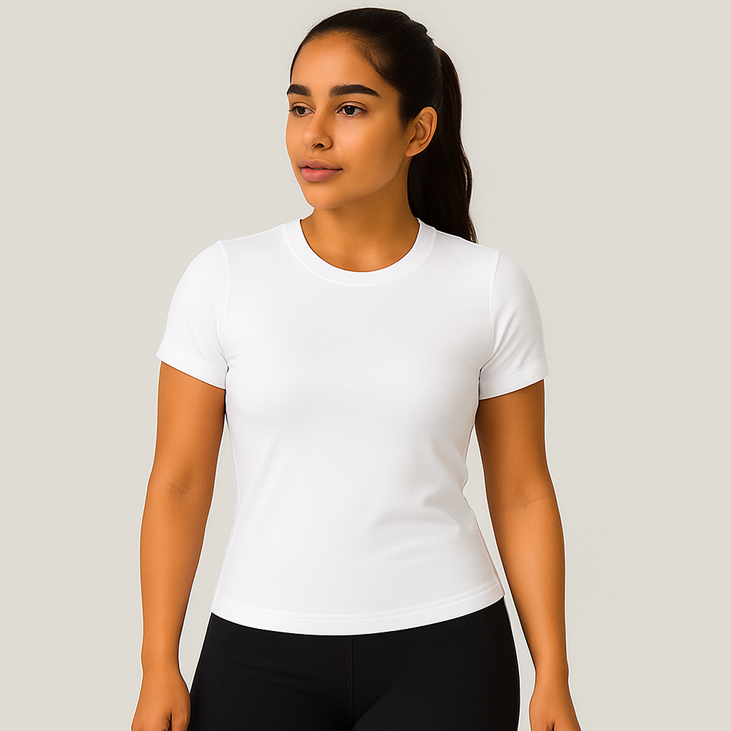 Camiseta feminina avulsa ajustada de manga curta, 16 cores