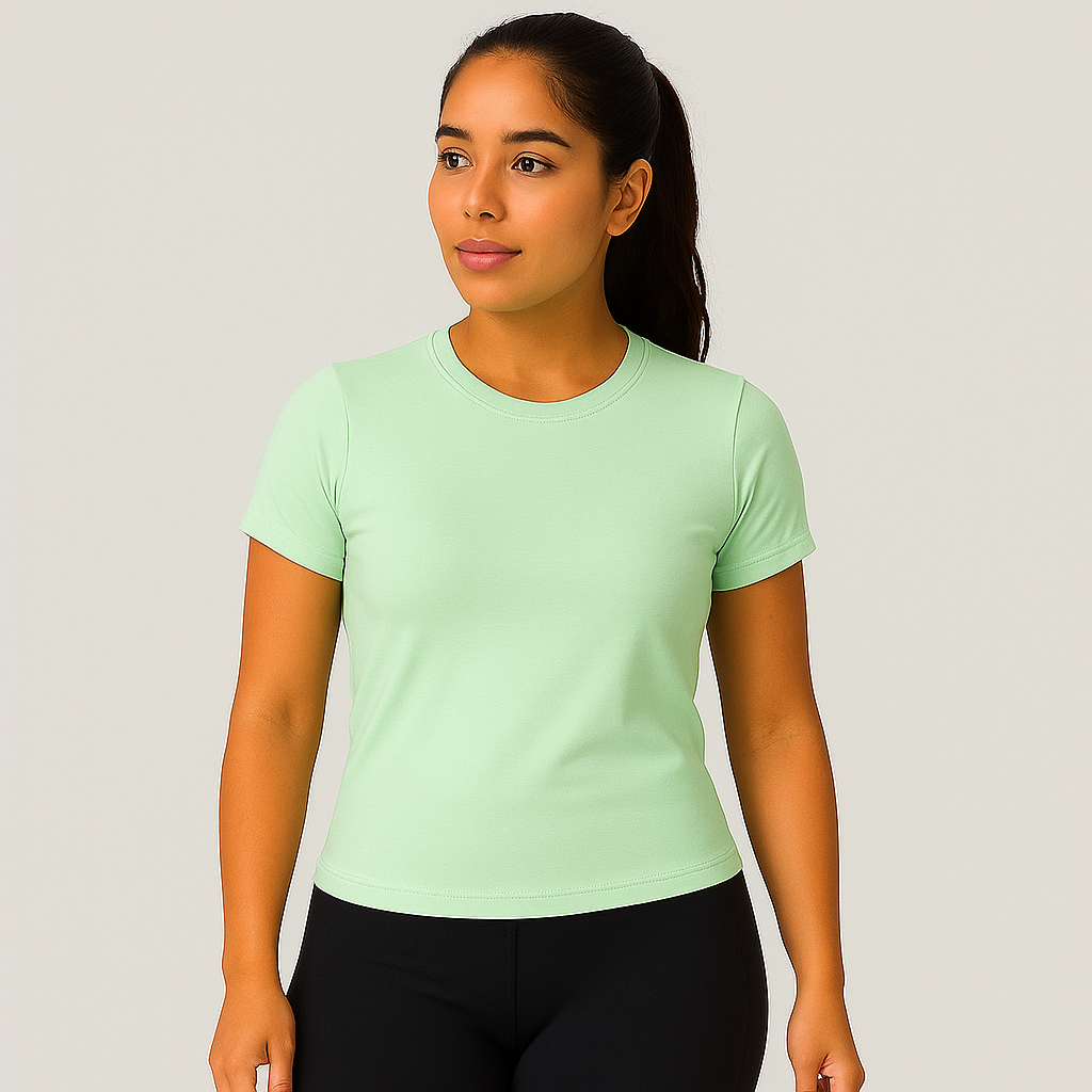 Camiseta feminina avulsa ajustada de manga curta, 16 cores