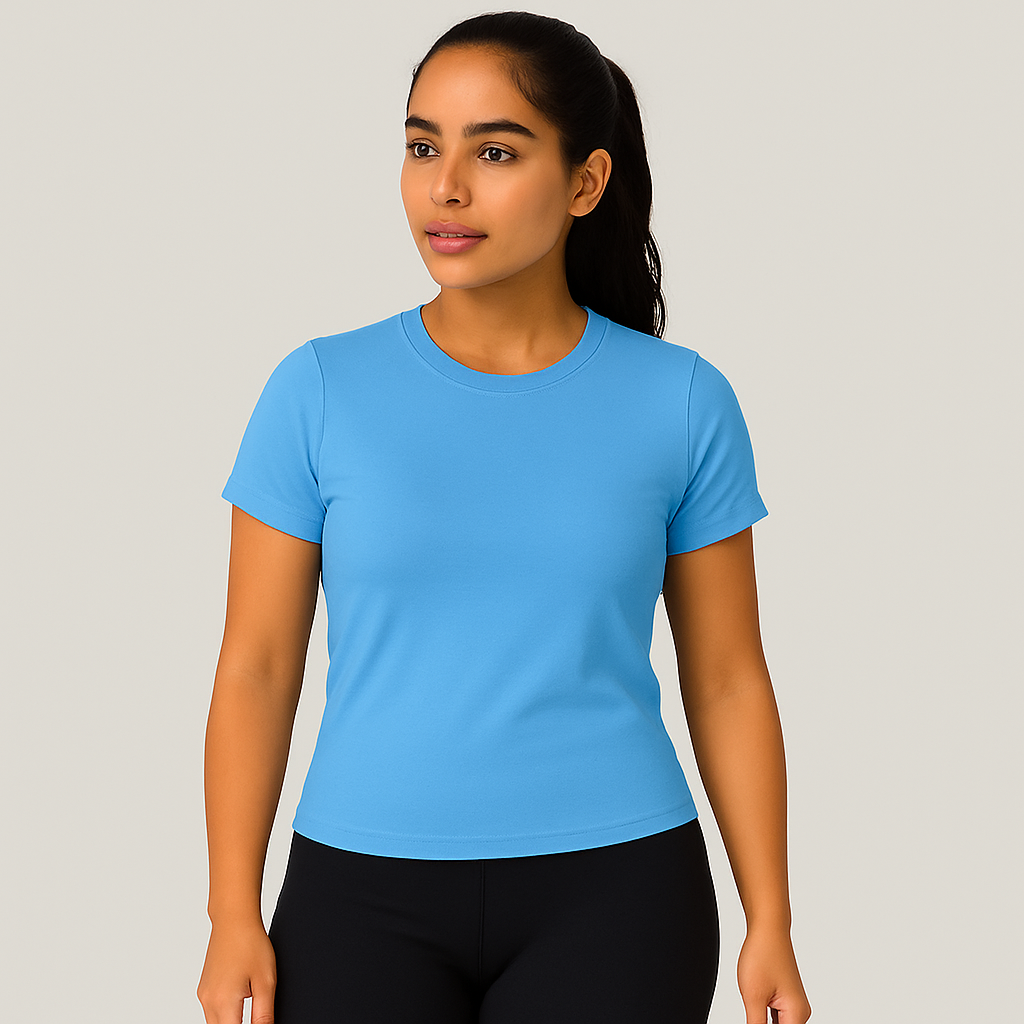 Camiseta feminina avulsa ajustada de manga curta, 16 cores