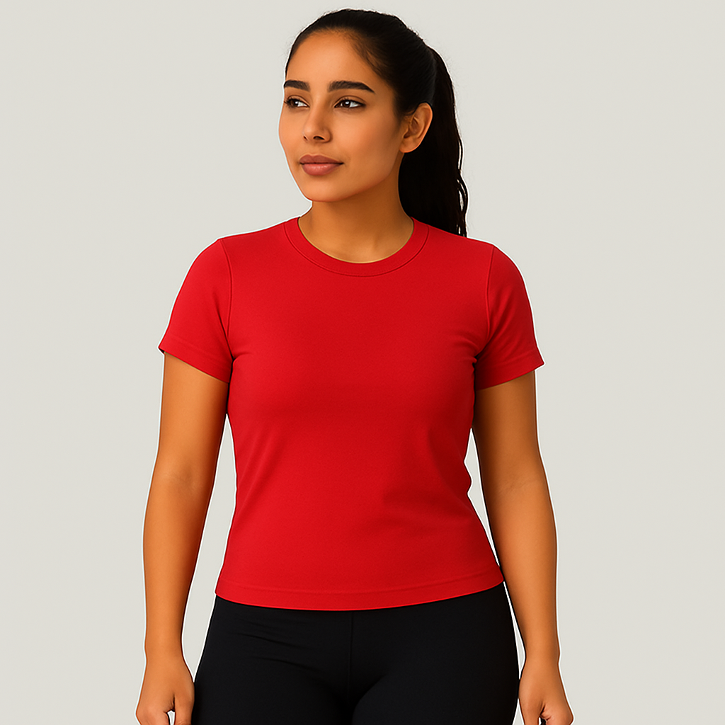 Camiseta feminina avulsa ajustada de manga curta, 16 cores