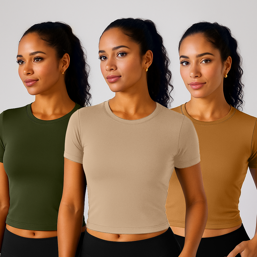 3-Pack Women's Baby Tee – Slim Fit Crop Top – Short Sleeve Compression Shirts
