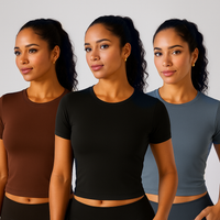 Kit com 3 camisetas femininas baby look cropped de manga curta thumbnail 1
