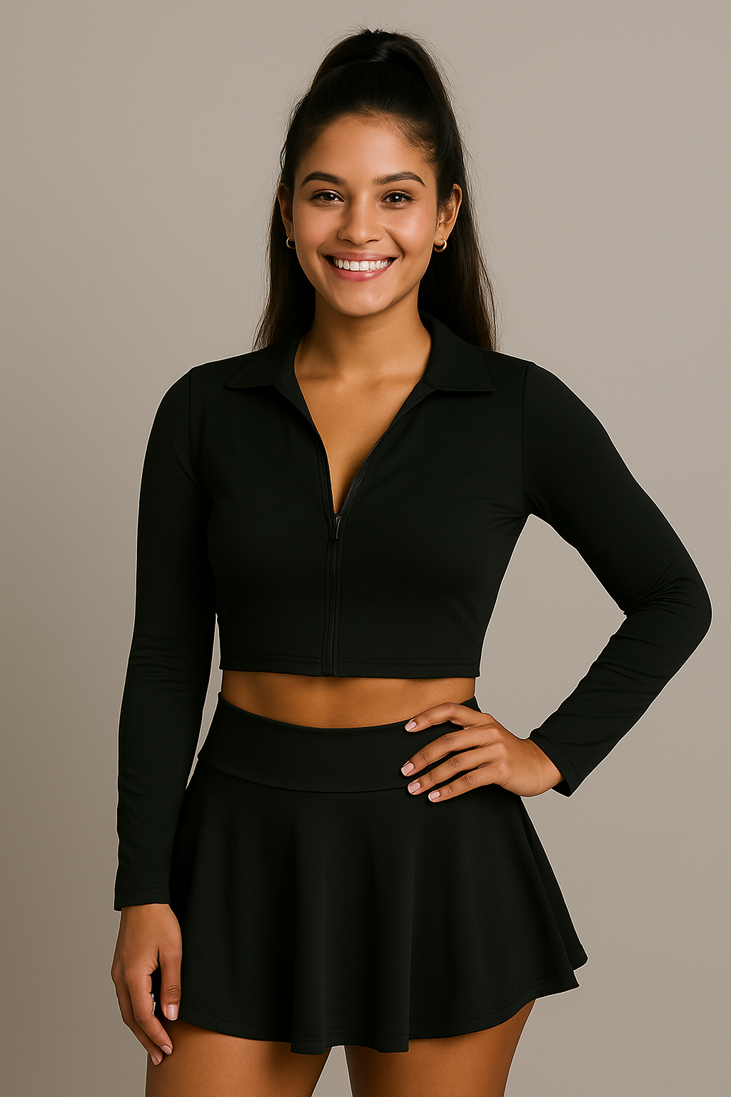 Athletic Skirt Set Pleated with zip up long sleeve top